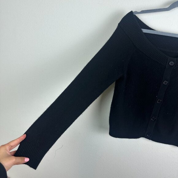 Anthropologie Maeve V Neck Cashmere Sweater XXS Black Button Front Minimalist - Picture 3 of 6